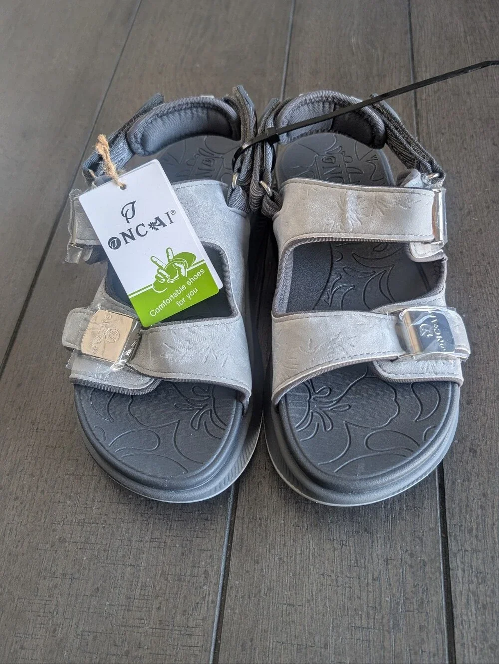 Women's Gray Adjustable Sandals - Comfort Straps